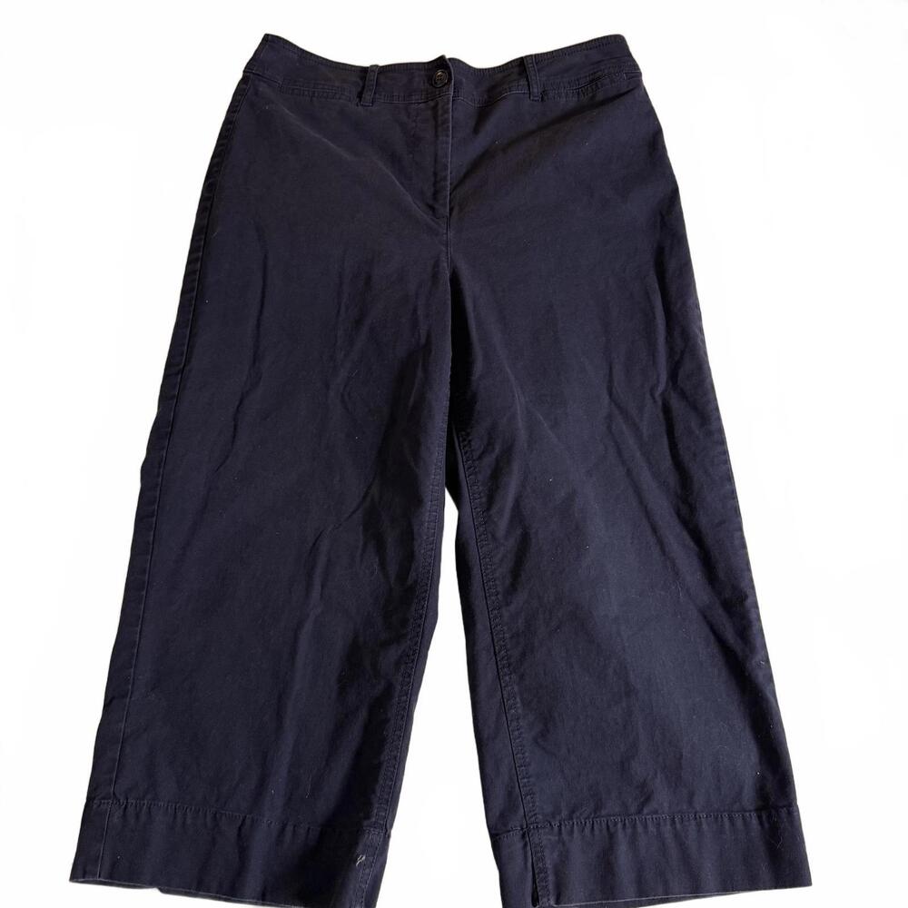 TALBOTS Wide Leg Cropped Chino. Navy Blue.  Size 8P. Nautical Preppy